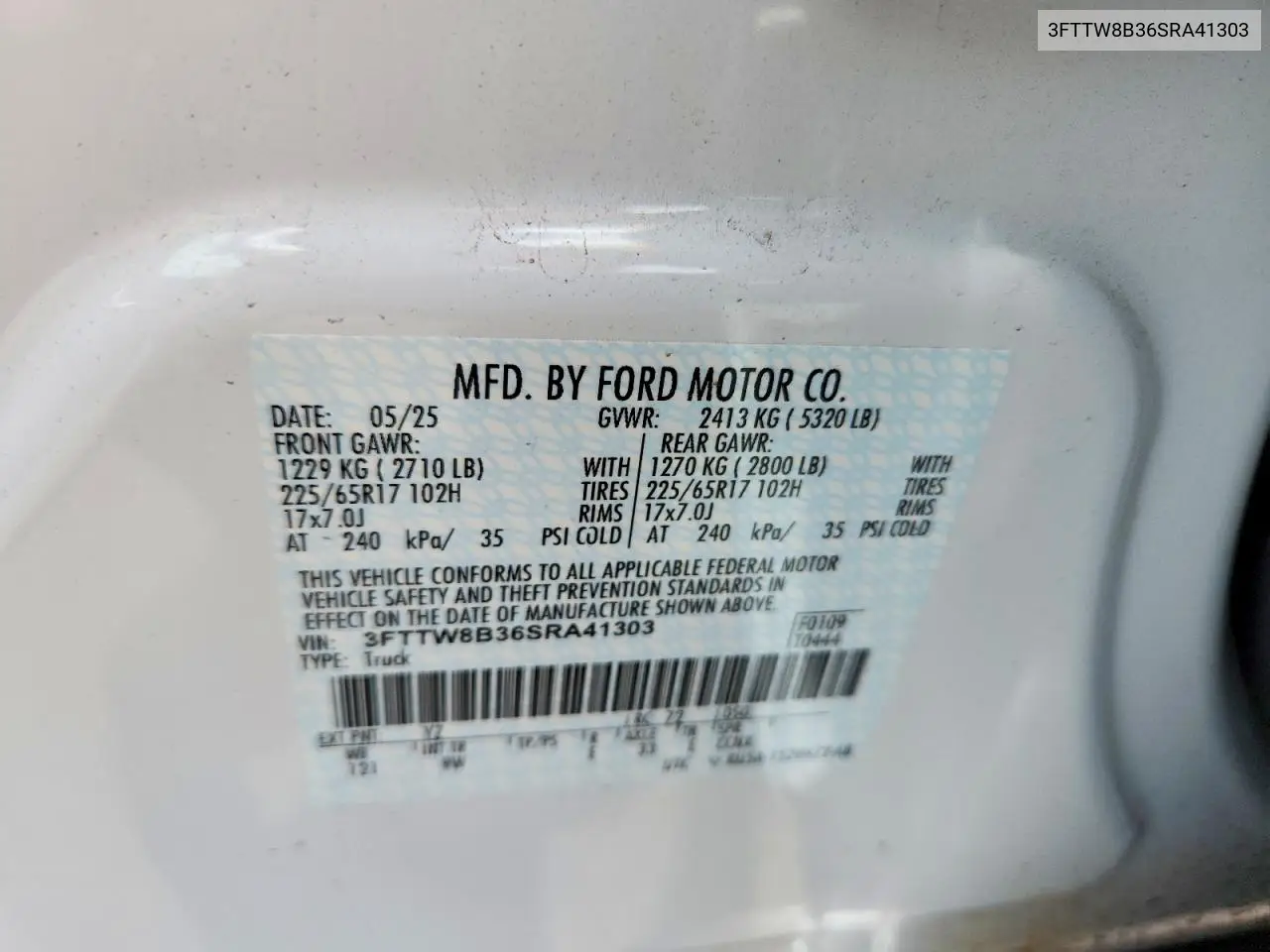 2025 Ford Maverick Xl VIN: 3FTTW8B36SRA41303 Lot: 57600356