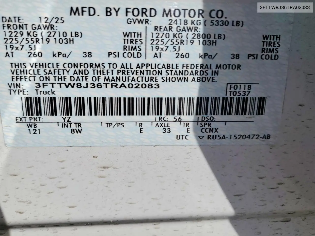 2026 Ford Maverick VIN: 3FTTW8J36TRA02083 Lot: 59590576