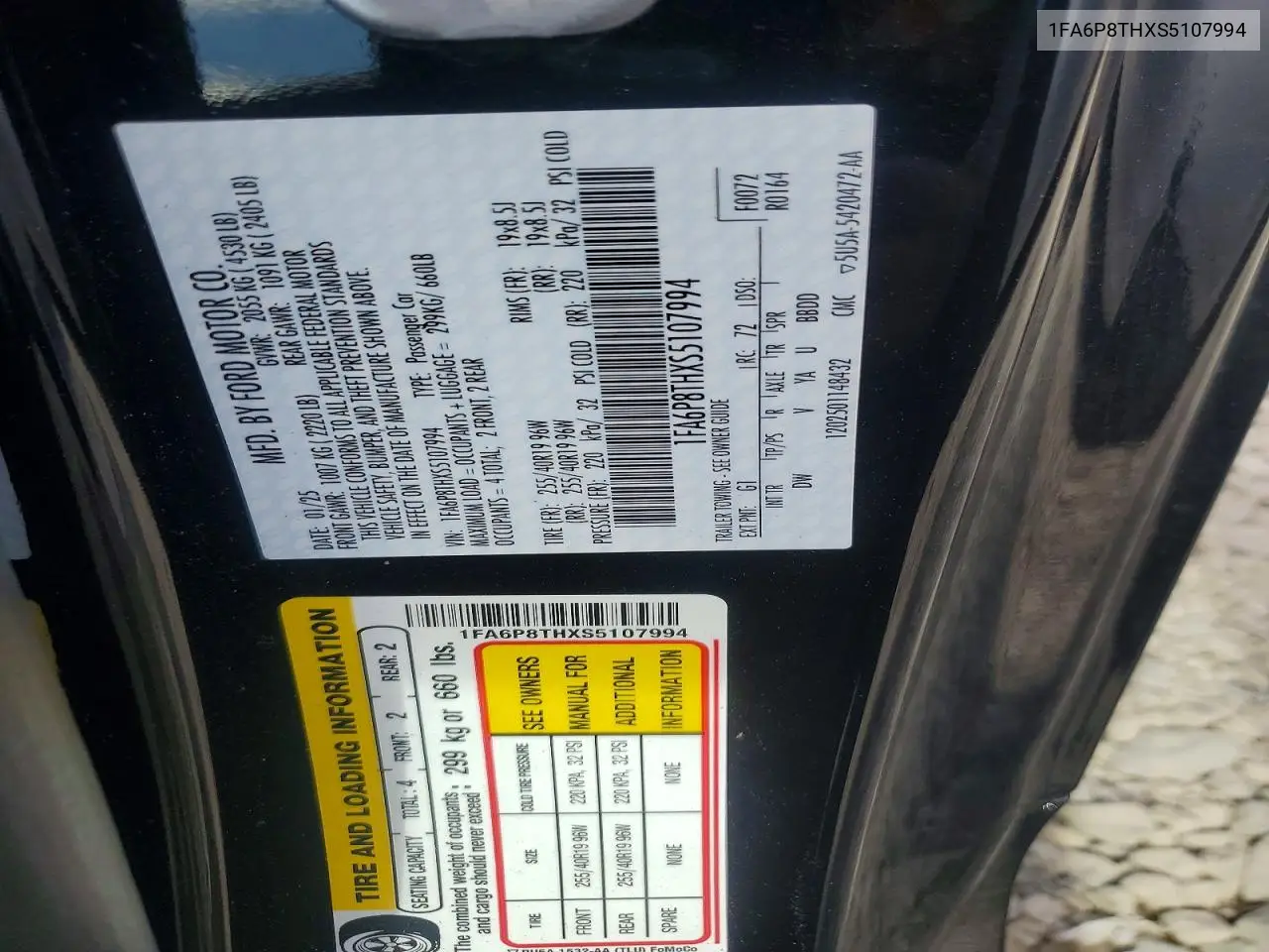 2025 Ford Mustang VIN: 1FA6P8THXS5107994 Lot: 61893156