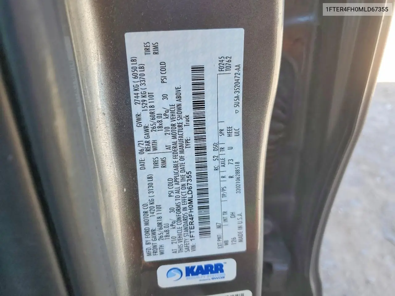 2021 Ford Ranger Xl VIN: 1FTER4FH0MLD67355 Lot: 55926226