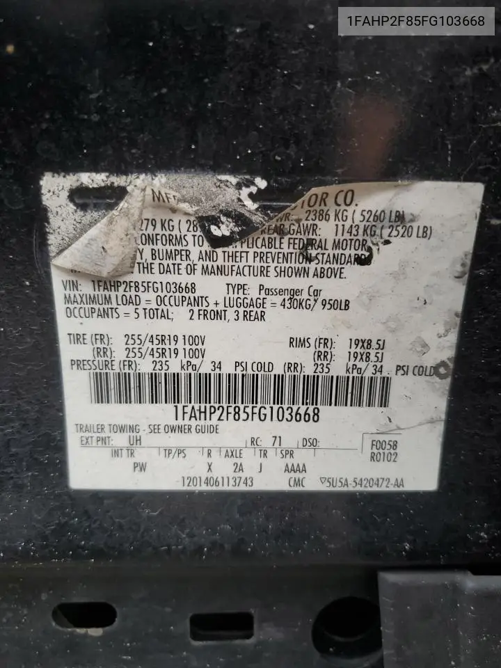 1FAHP2F85FG103668 2015 Ford Taurus Limited