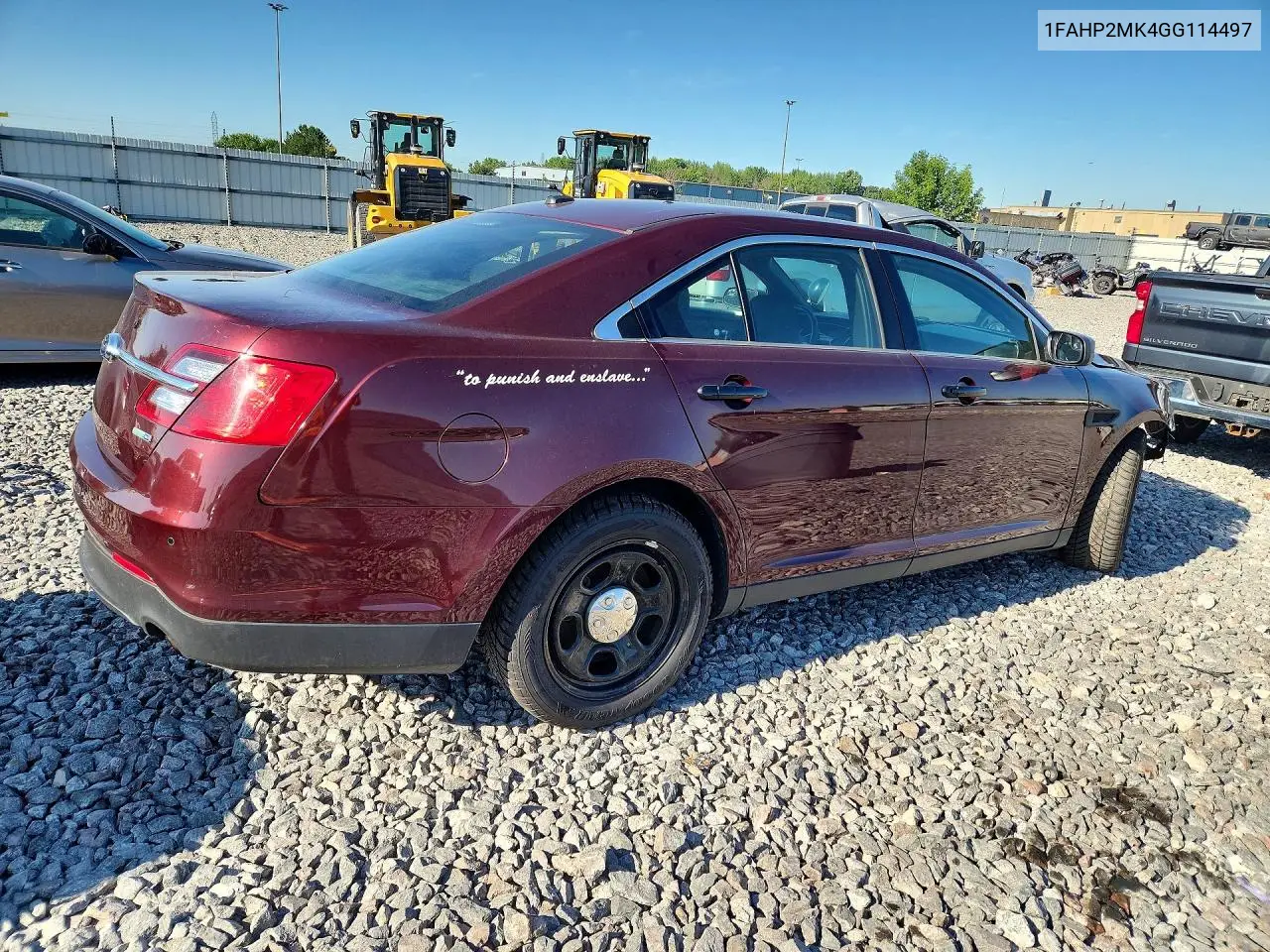 2016 Ford Taurus Police Interceptor VIN: 1FAHP2MK4GG114497 Lot: 60860996