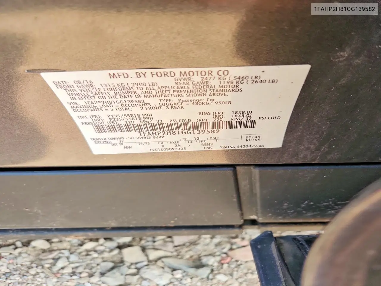 2016 Ford Taurus Sel VIN: 1FAHP2H81GG139582 Lot: 61279826