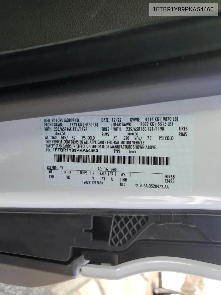 1FTBR1Y89PKA54460 2023 Ford T-250 Cargo - R & D - Prior Fleet