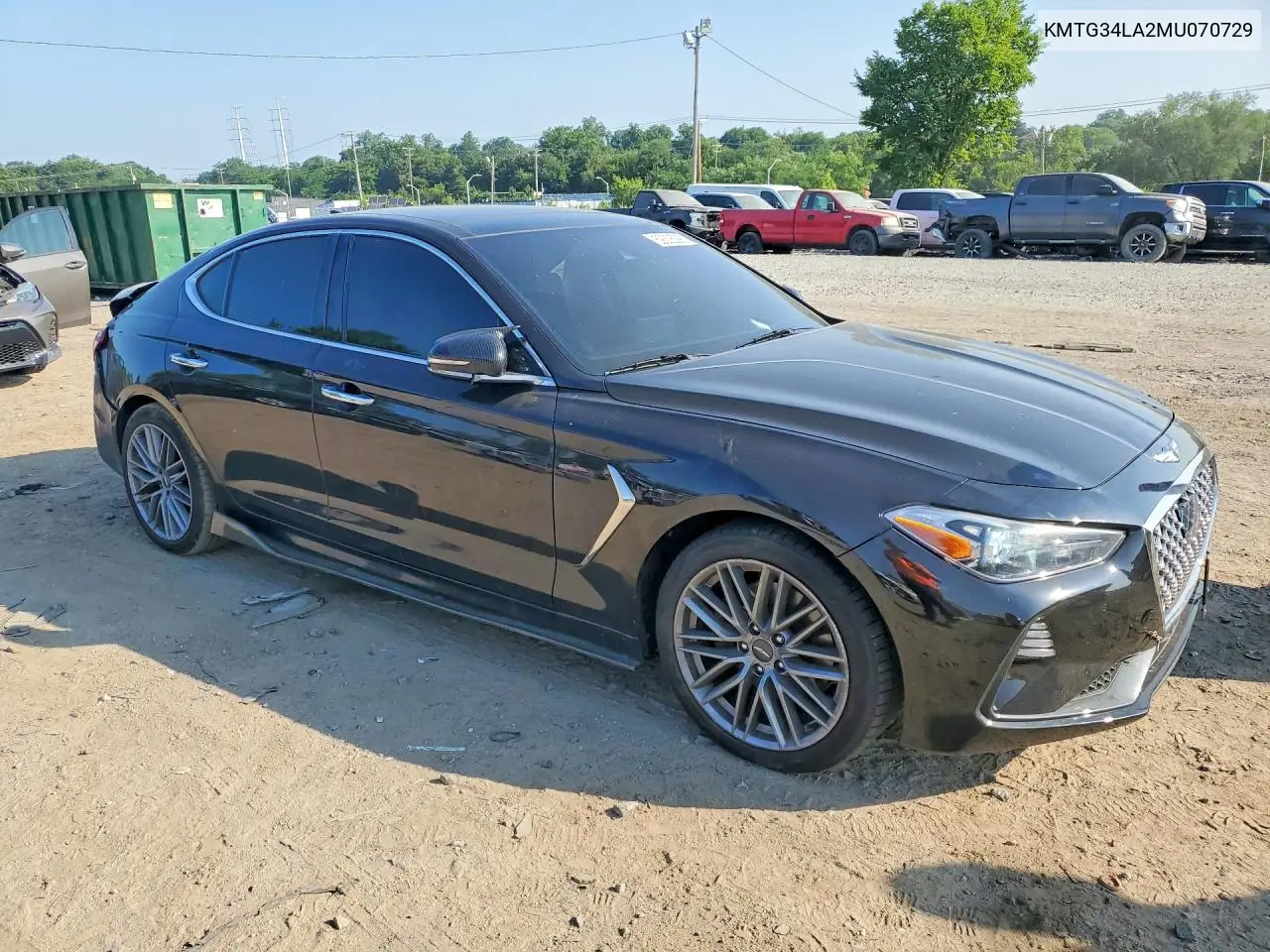 2021 Genesis G70 Elite VIN: KMTG34LA2MU070729 Lot: 59308296