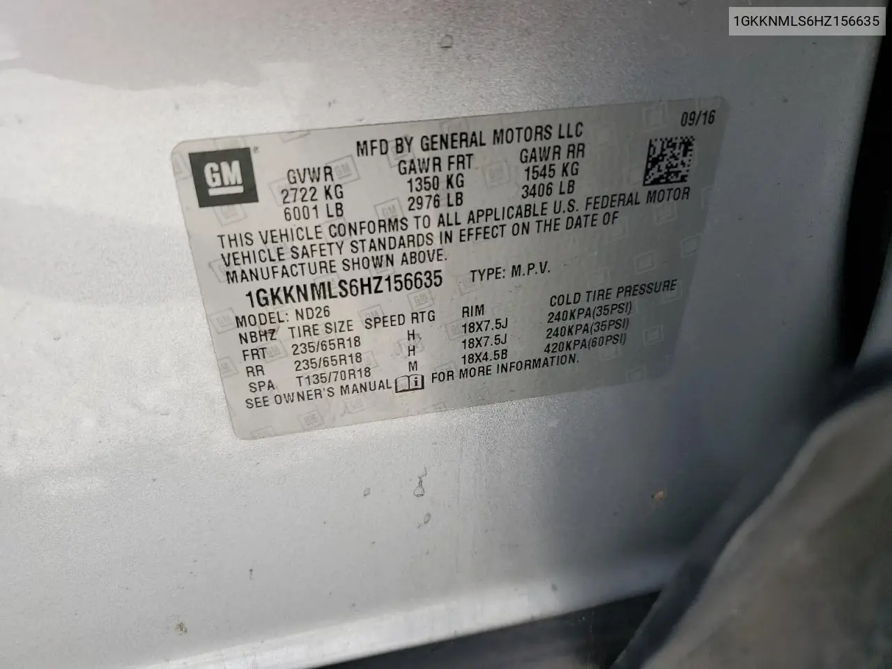 1GKKNMLS6HZ156635 2017 GMC Acadia Slt-1