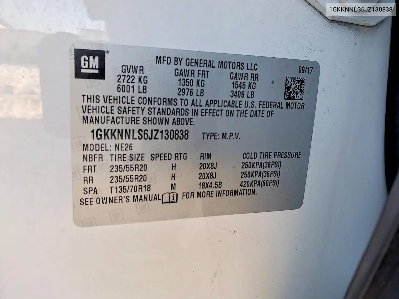 2018 GMC Acadia Slt-2 VIN: 1GKKNNLS6JZ130838 Lot: 56409626