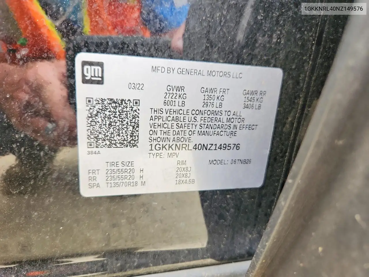 2022 GMC Acadia Sle VIN: 1GKKNRL40NZ149576 Lot: 61049006