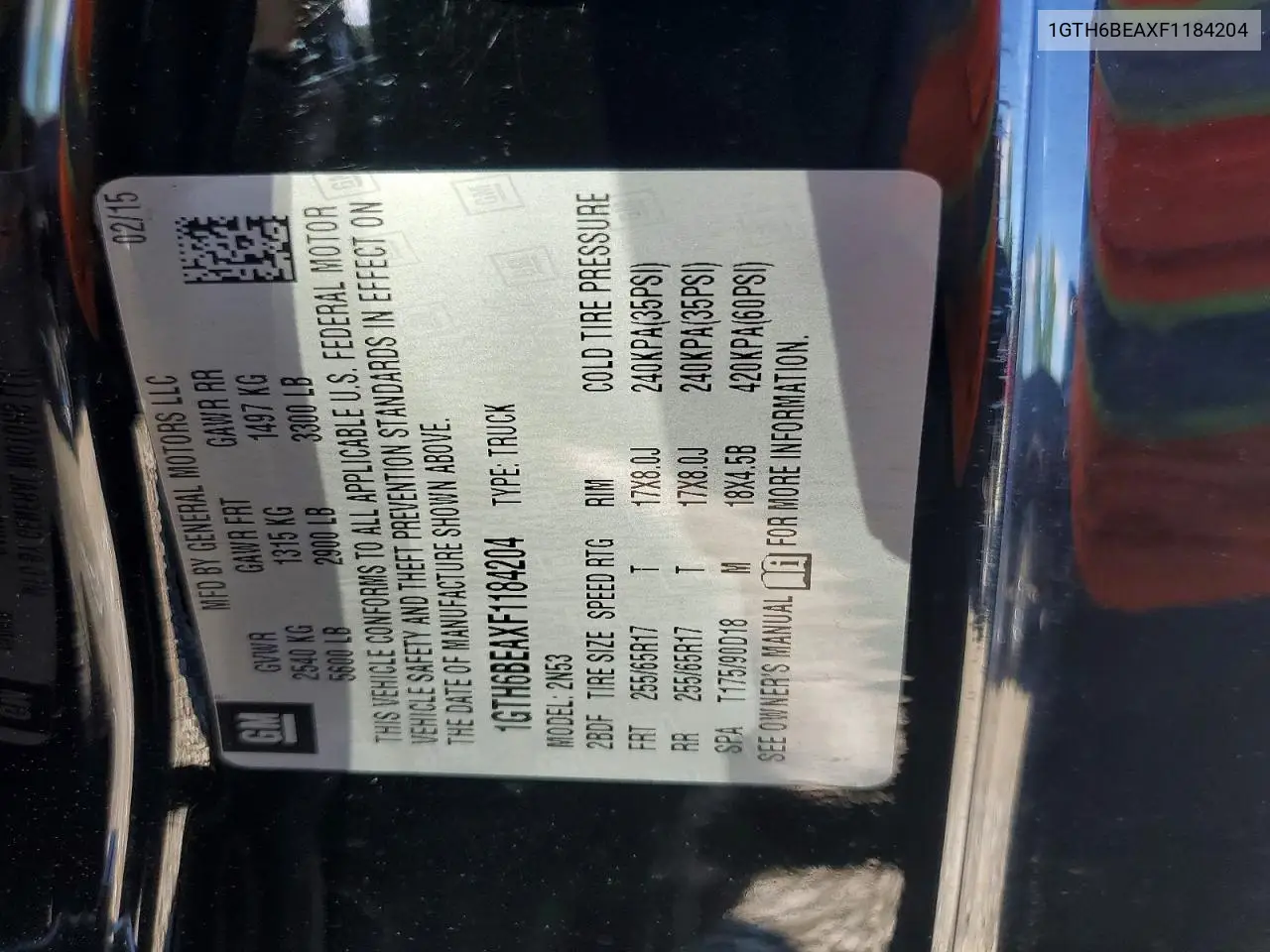2015 GMC Canyon VIN: 1GTH6BEAXF1184204 Lot: 58639876