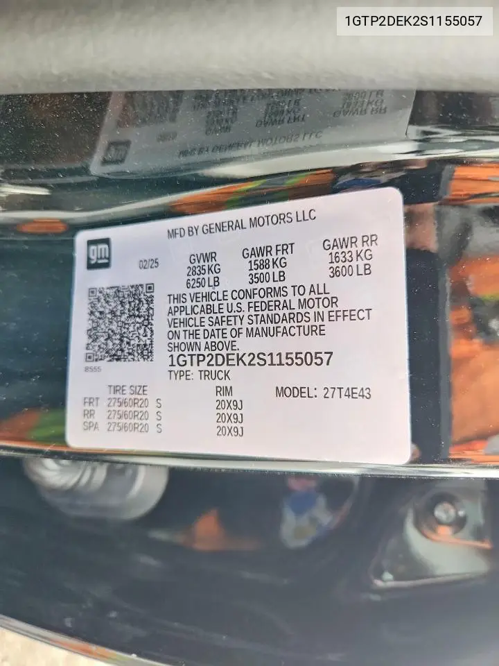 2025 GMC Canyon At4 VIN: 1GTP2DEK2S1155057 Lot: 58377786