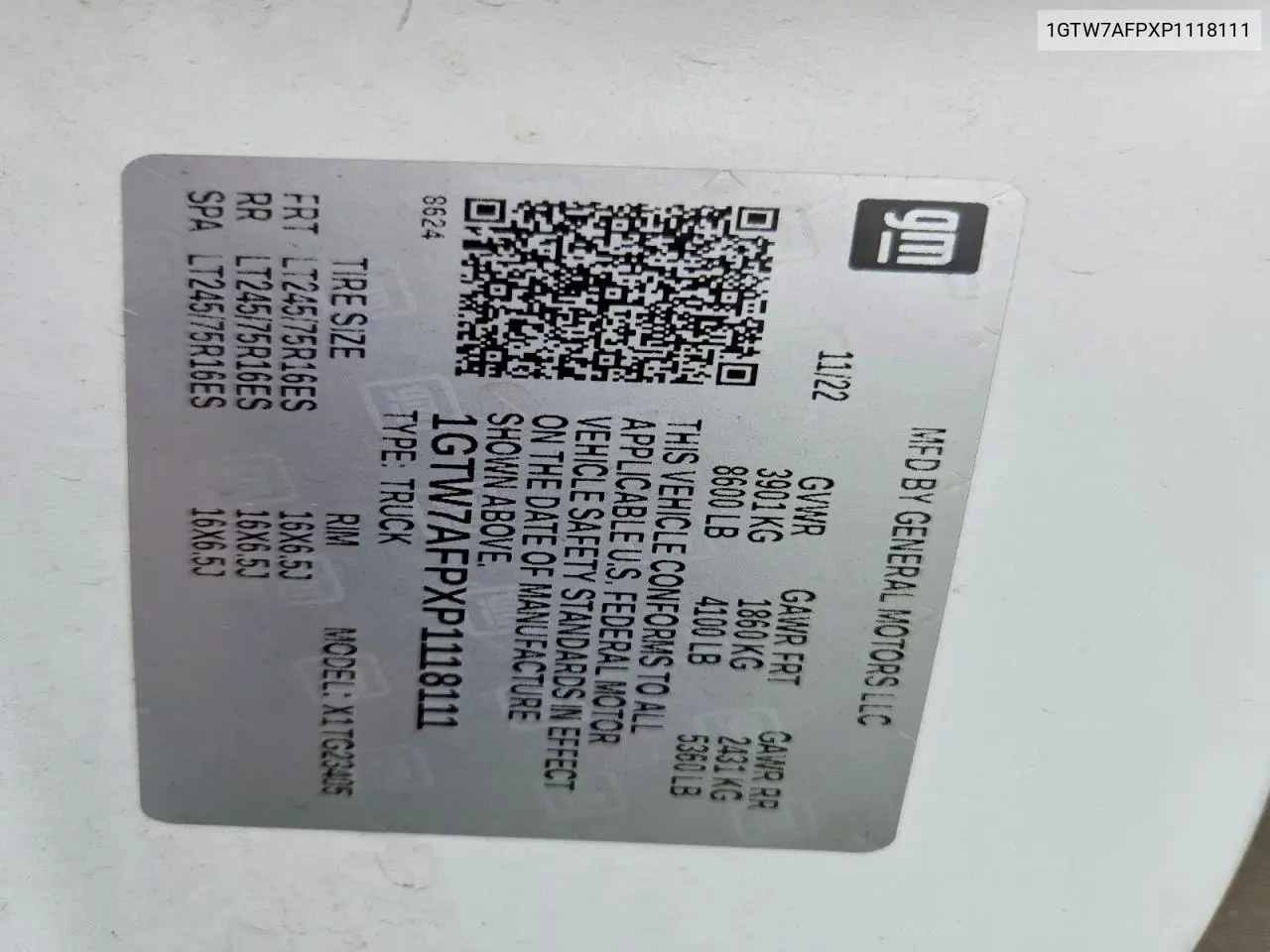2023 GMC Savana G2500 VIN: 1GTW7AFPXP1118111 Lot: 56509896