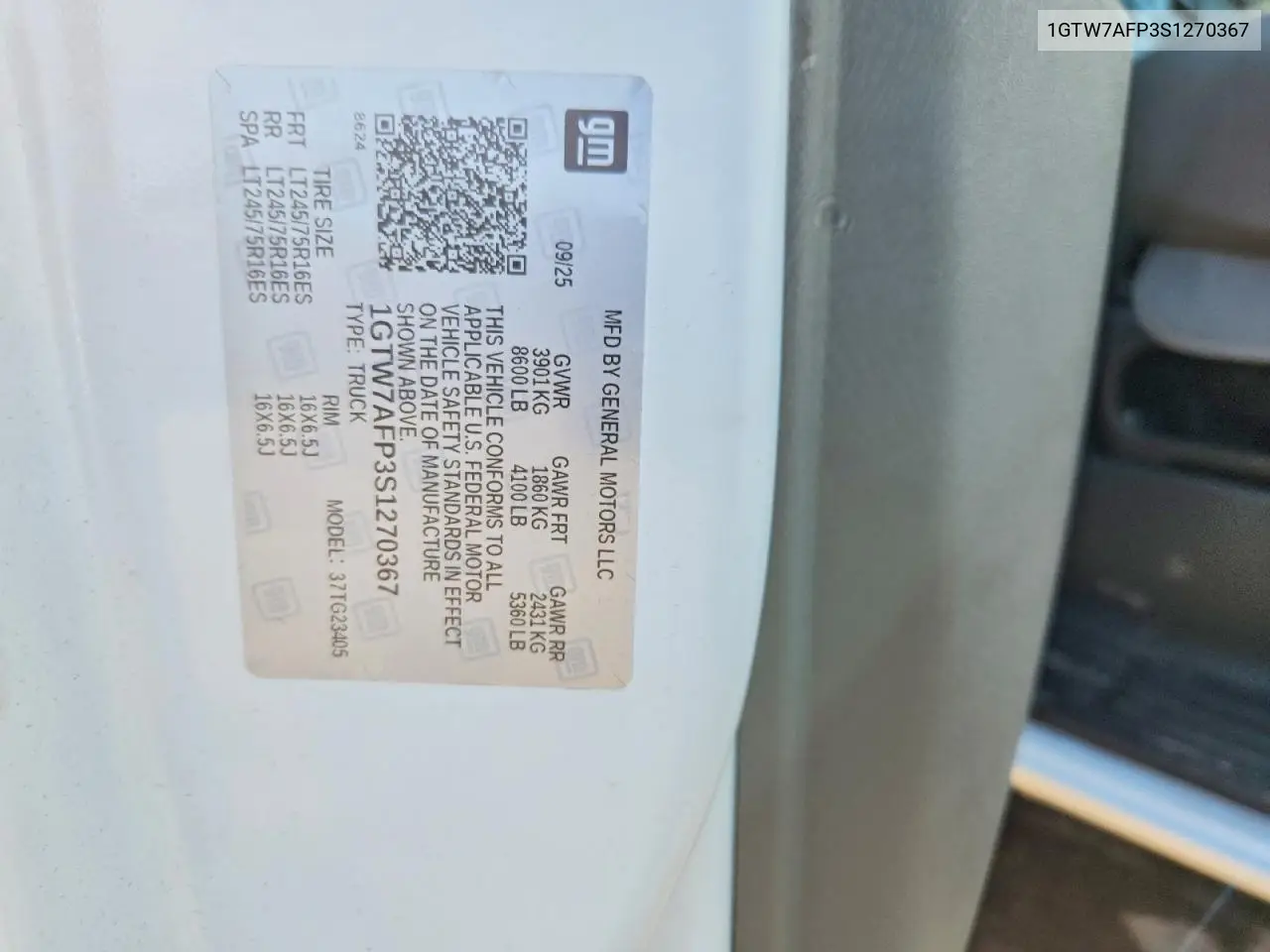 2025 GMC Savana G2500 VIN: 1GTW7AFP3S1270367 Lot: 60078476