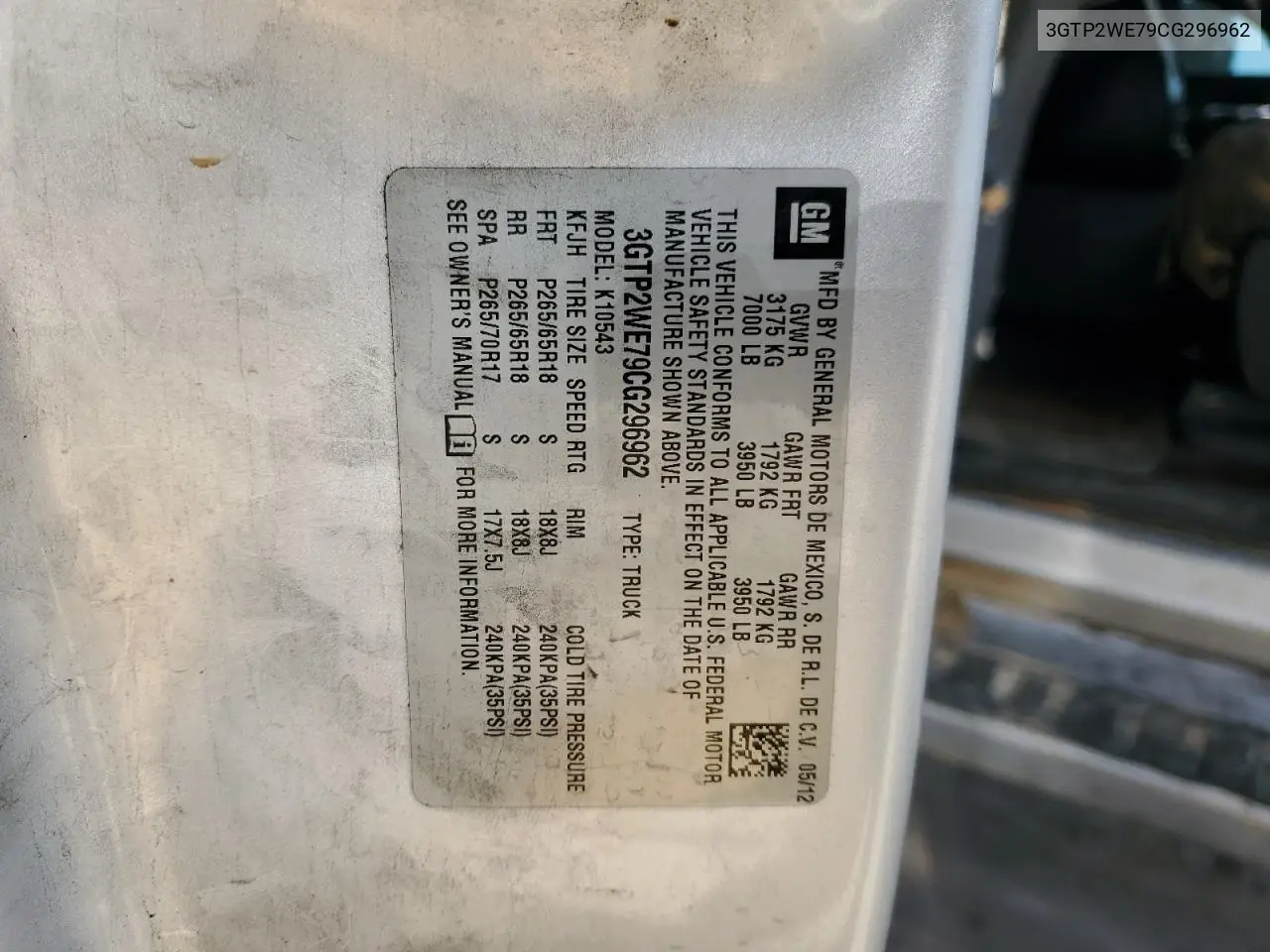 3GTP2WE79CG296962 2012 GMC Sierra K1500 Slt