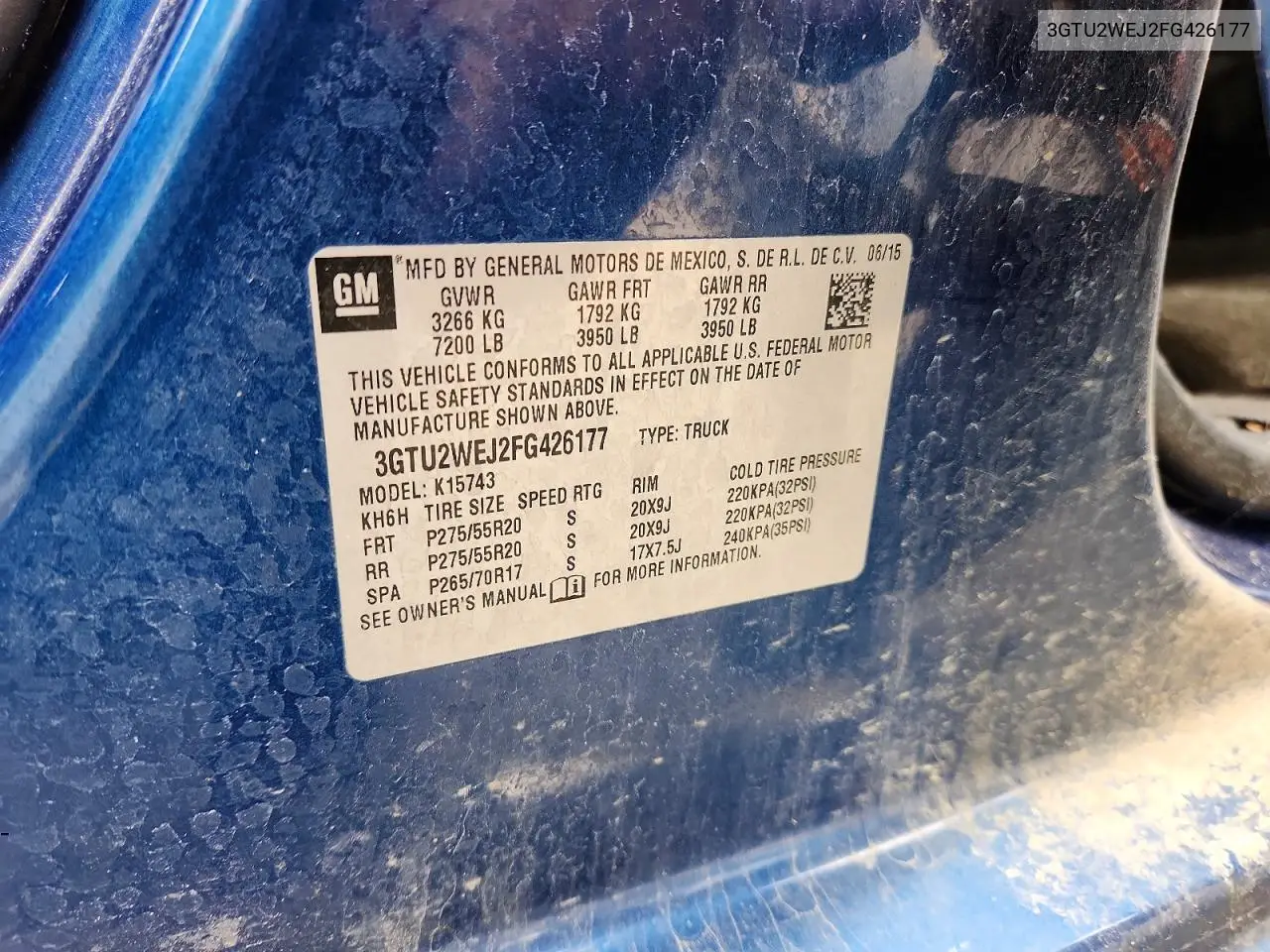 2015 GMC Sierra K1500 Denali VIN: 3GTU2WEJ2FG426177 Lot: 61977196