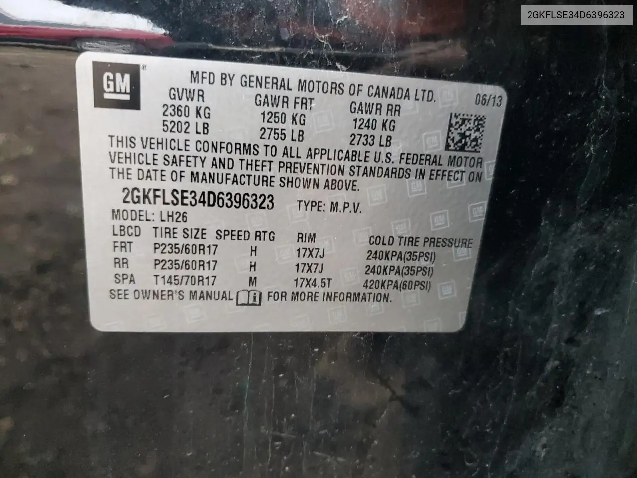 2GKFLSE34D6396323 2013 GMC Terrain Sle