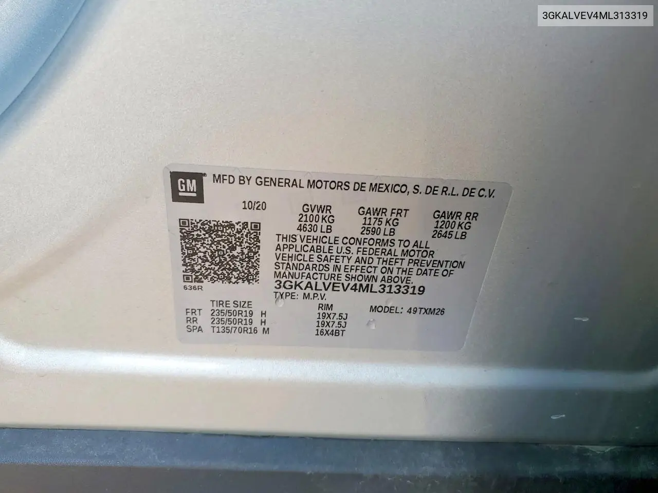 2021 GMC Terrain Slt VIN: 3GKALVEV4ML313319 Lot: 61346066