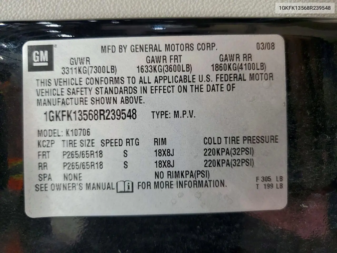 1GKFK13568R239548 2008 GMC Yukon