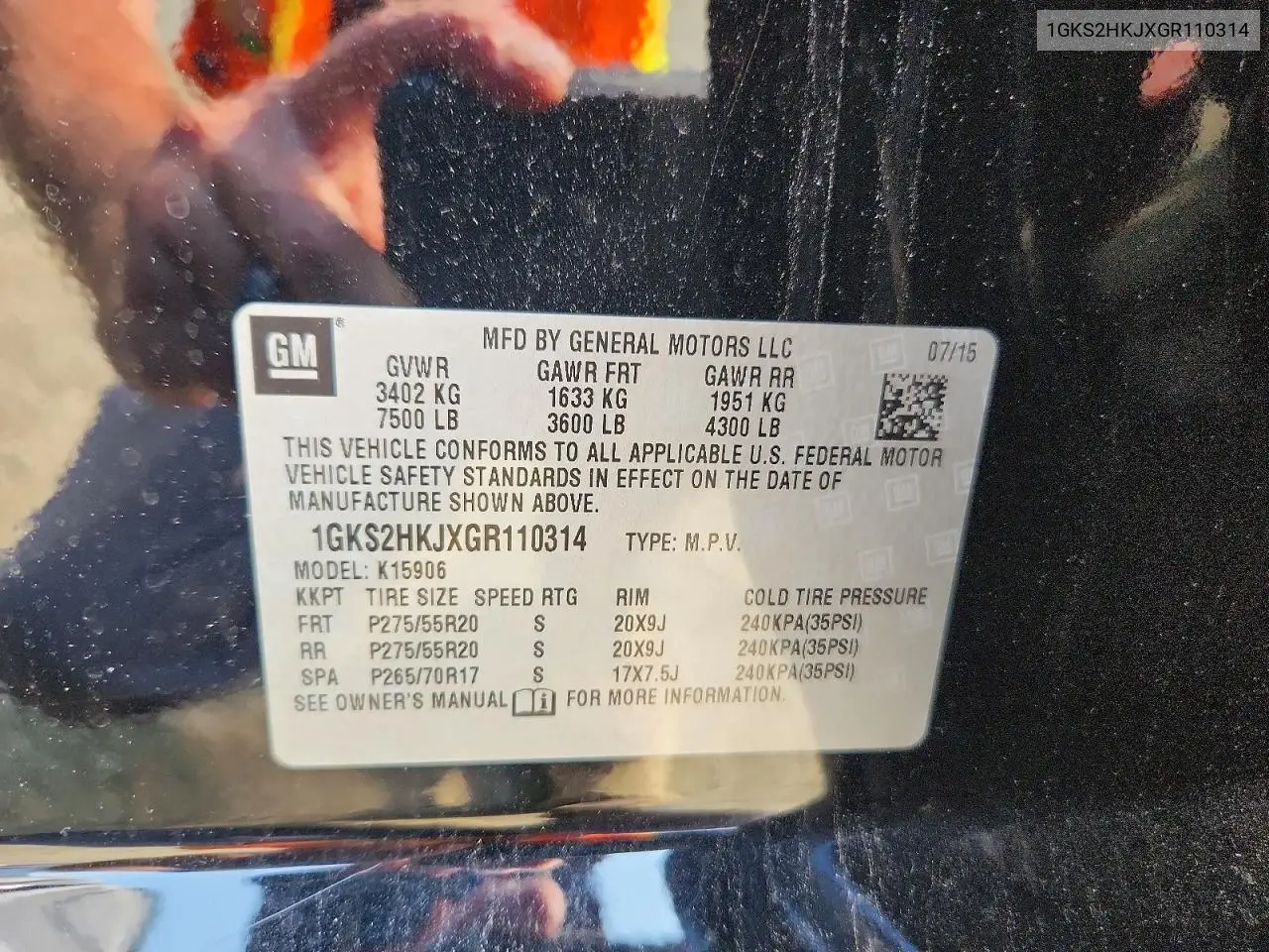 2016 GMC Yukon Xl Denali VIN: 1GKS2HKJXGR110314 Lot: 61052596