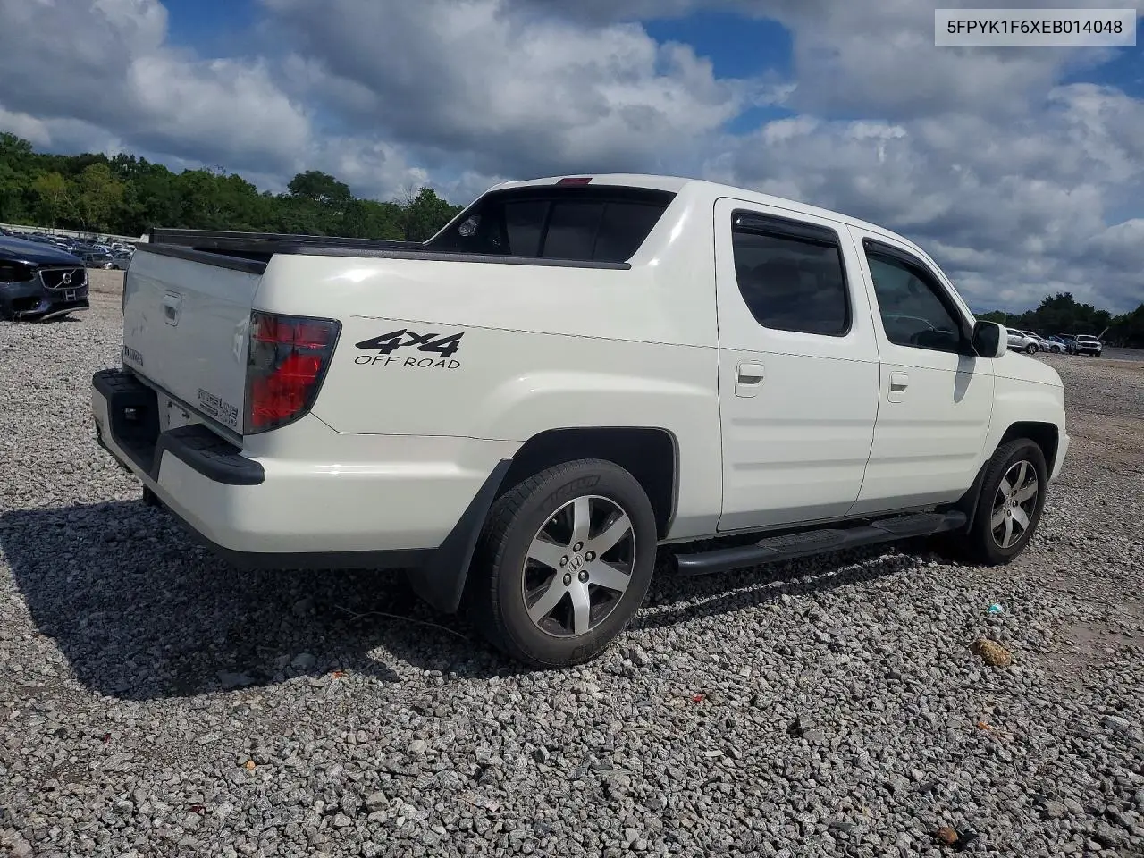 2014 Honda Ridgeline Rtl-S VIN: 5FPYK1F6XEB014048 Lot: 57563536
