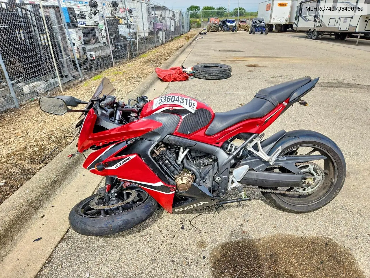2018 Honda Cbr650 F VIN: MLHRC7407J5400169 Lot: 53604316