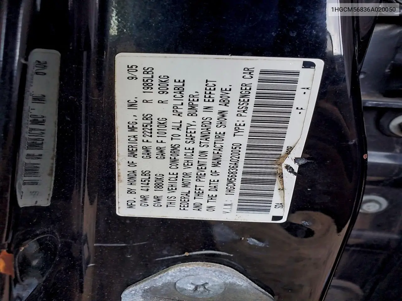 1HGCM56836A020050 2006 Honda Accord Ex