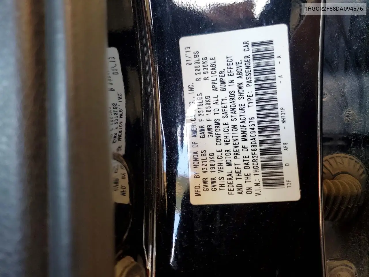 2013 Honda Accord Exl VIN: 1HGCR2F88DA094576 Lot: 59961196