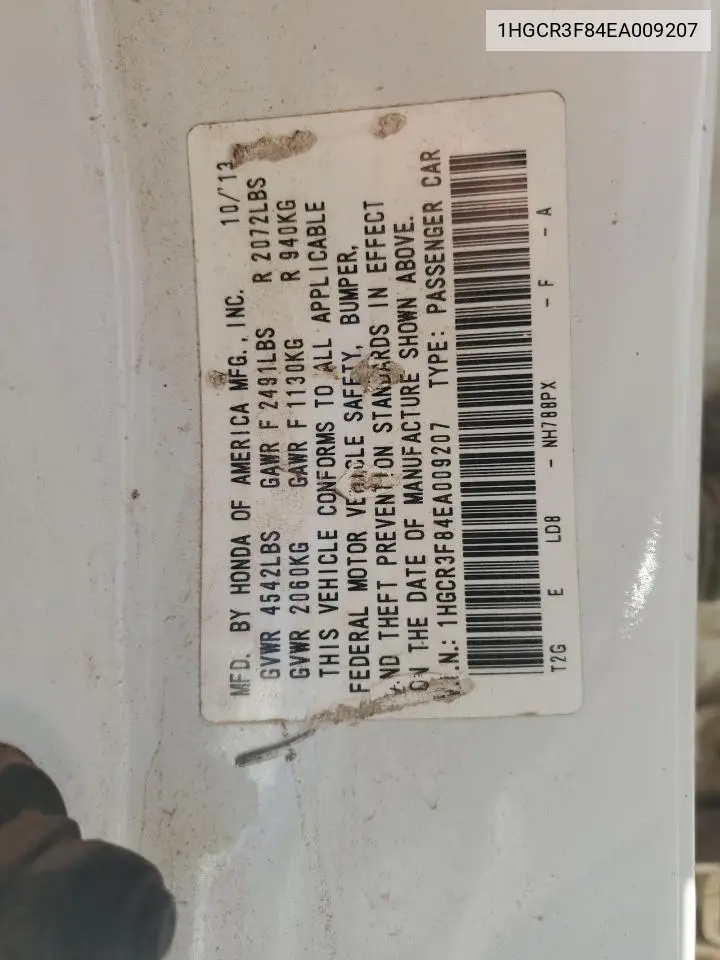 1HGCR3F84EA009207 2014 Honda Accord Exl