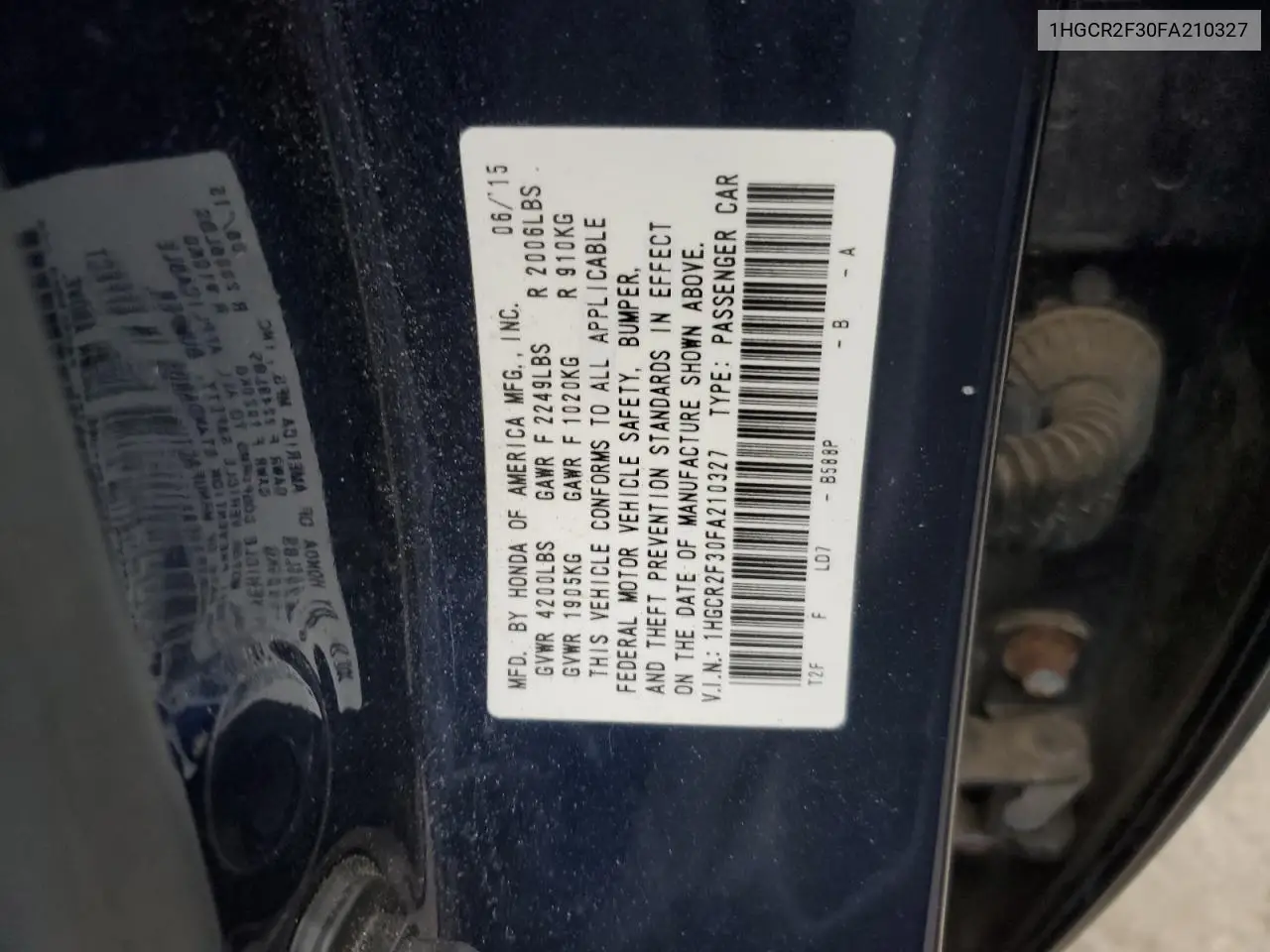 1HGCR2F30FA210327 2015 Honda Accord Lx
