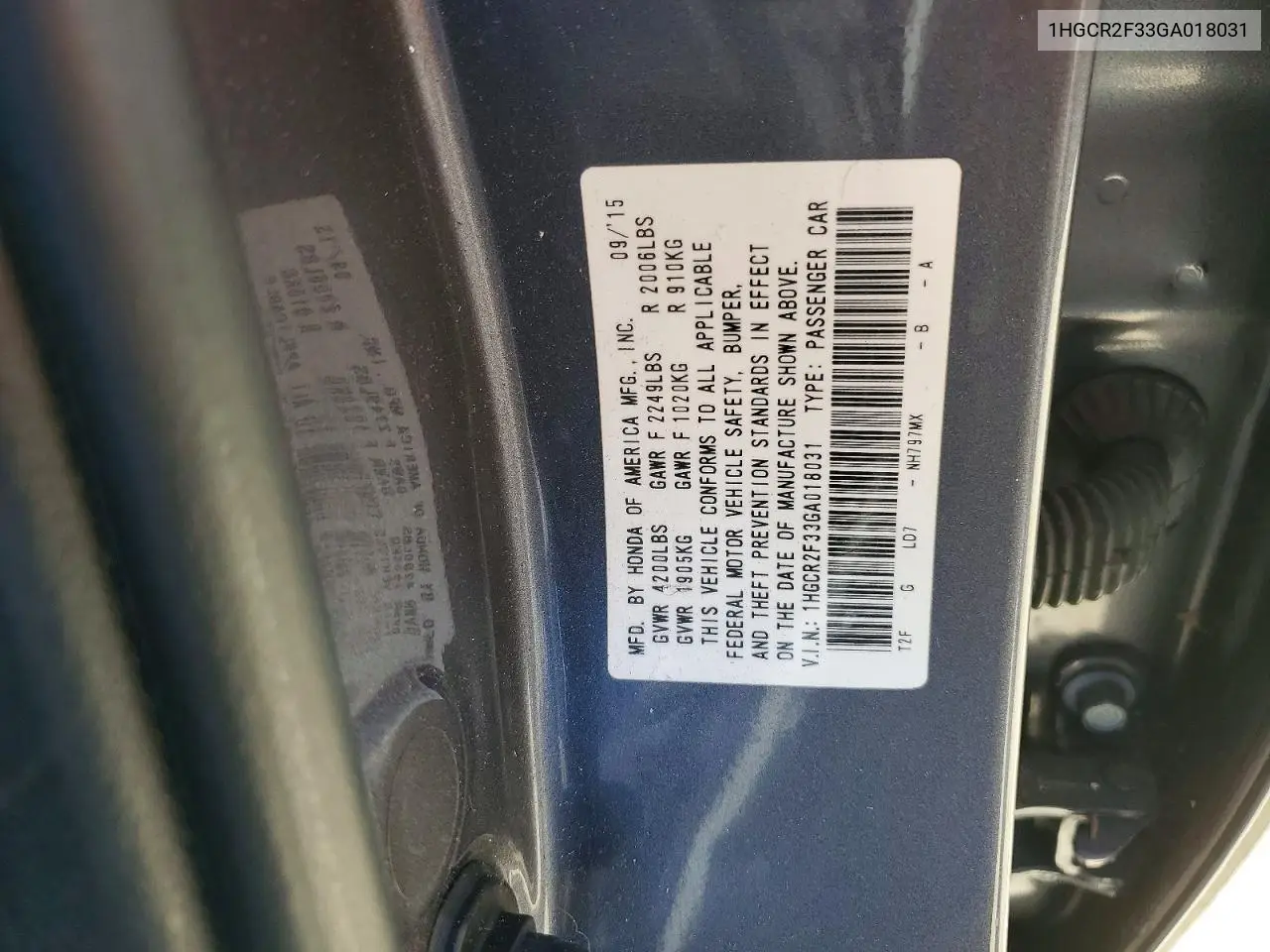 2016 Honda Accord Lx VIN: 1HGCR2F33GA018031 Lot: 62240646