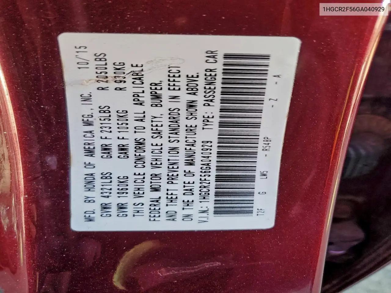 1HGCR2F56GA040929 2016 Honda Accord Sport
