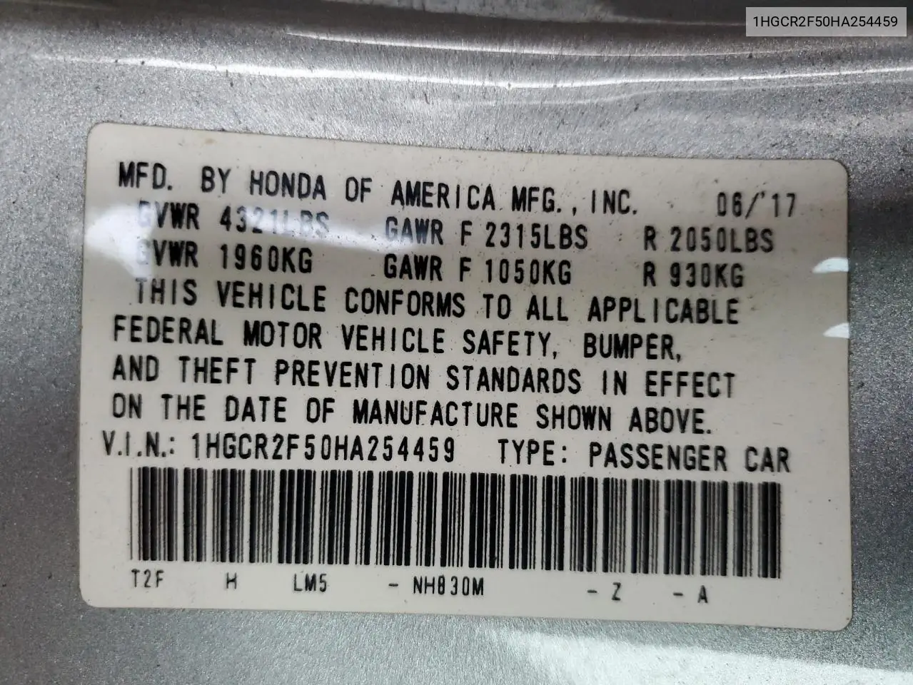 1HGCR2F50HA254459 2017 Honda Accord Sport