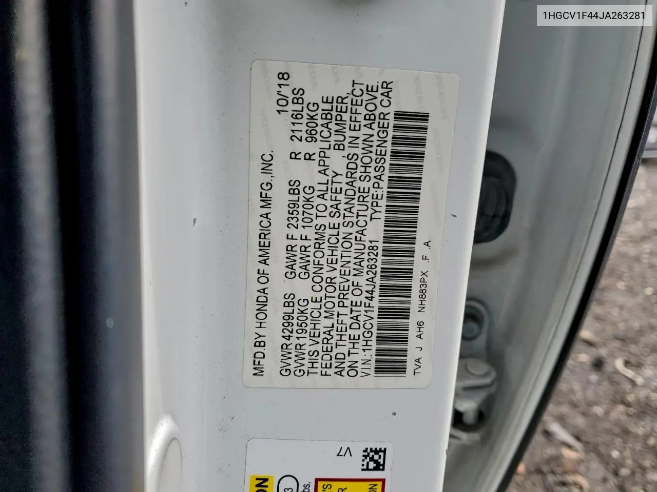 1HGCV1F44JA263281 2018 Honda Accord