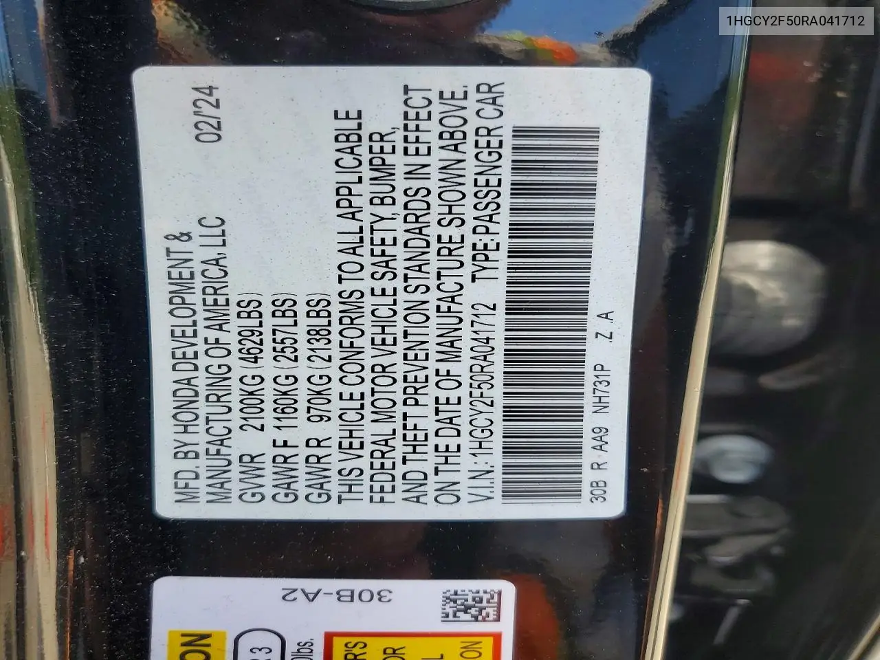2024 Honda Accord Hybrid Sport VIN: 1HGCY2F50RA041712 Lot: 56694526