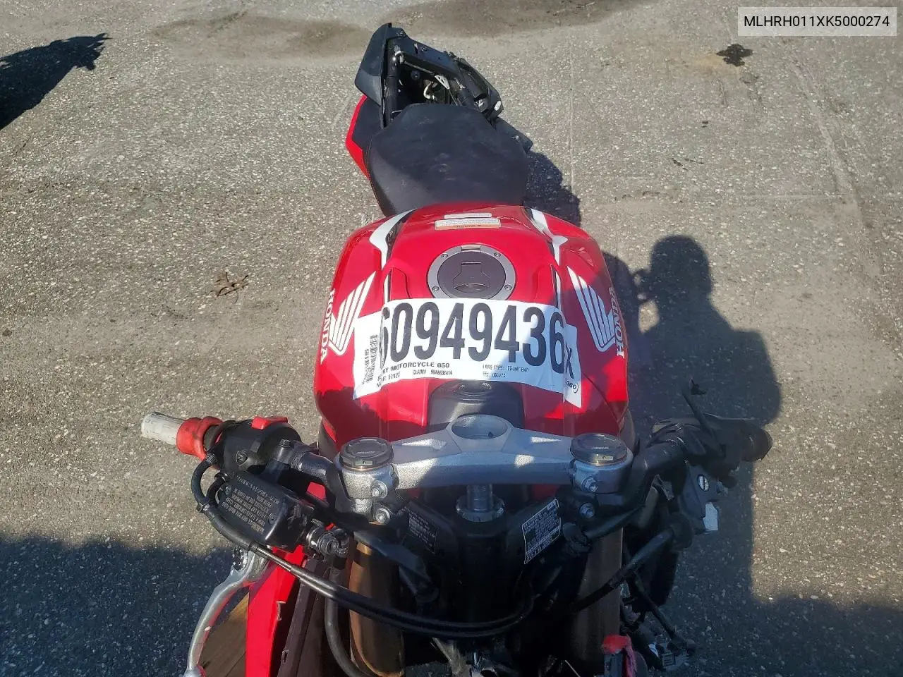 2019 Honda Cbr650 R VIN: MLHRH011XK5000274 Lot: 60949436