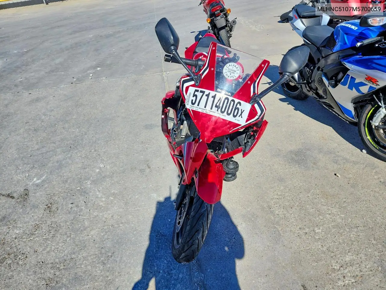 2021 Honda Cbr300 R VIN: MLHNC5107M5700659 Lot: 57114006