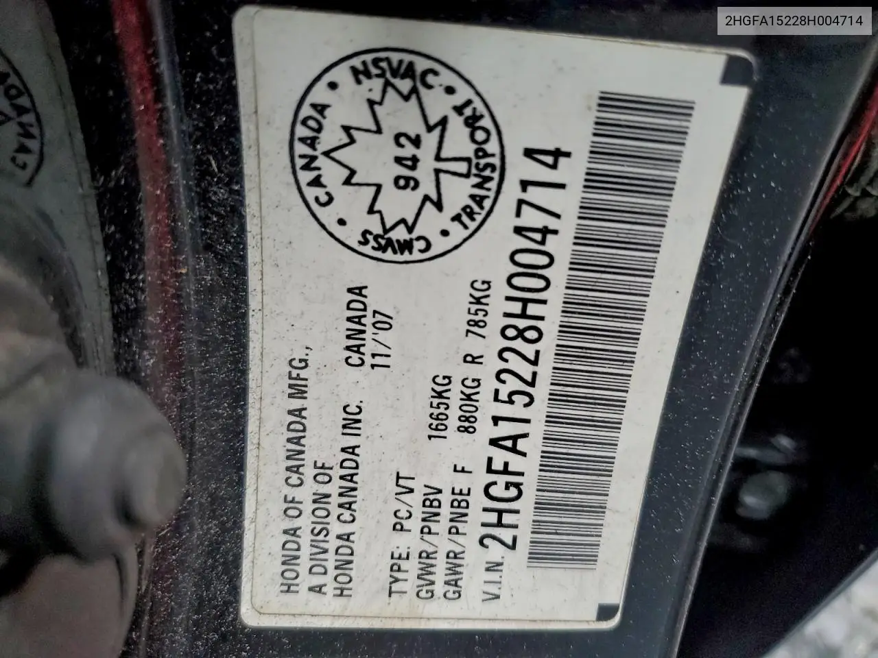 2HGFA15228H004714 2008 Honda Civic Dx
