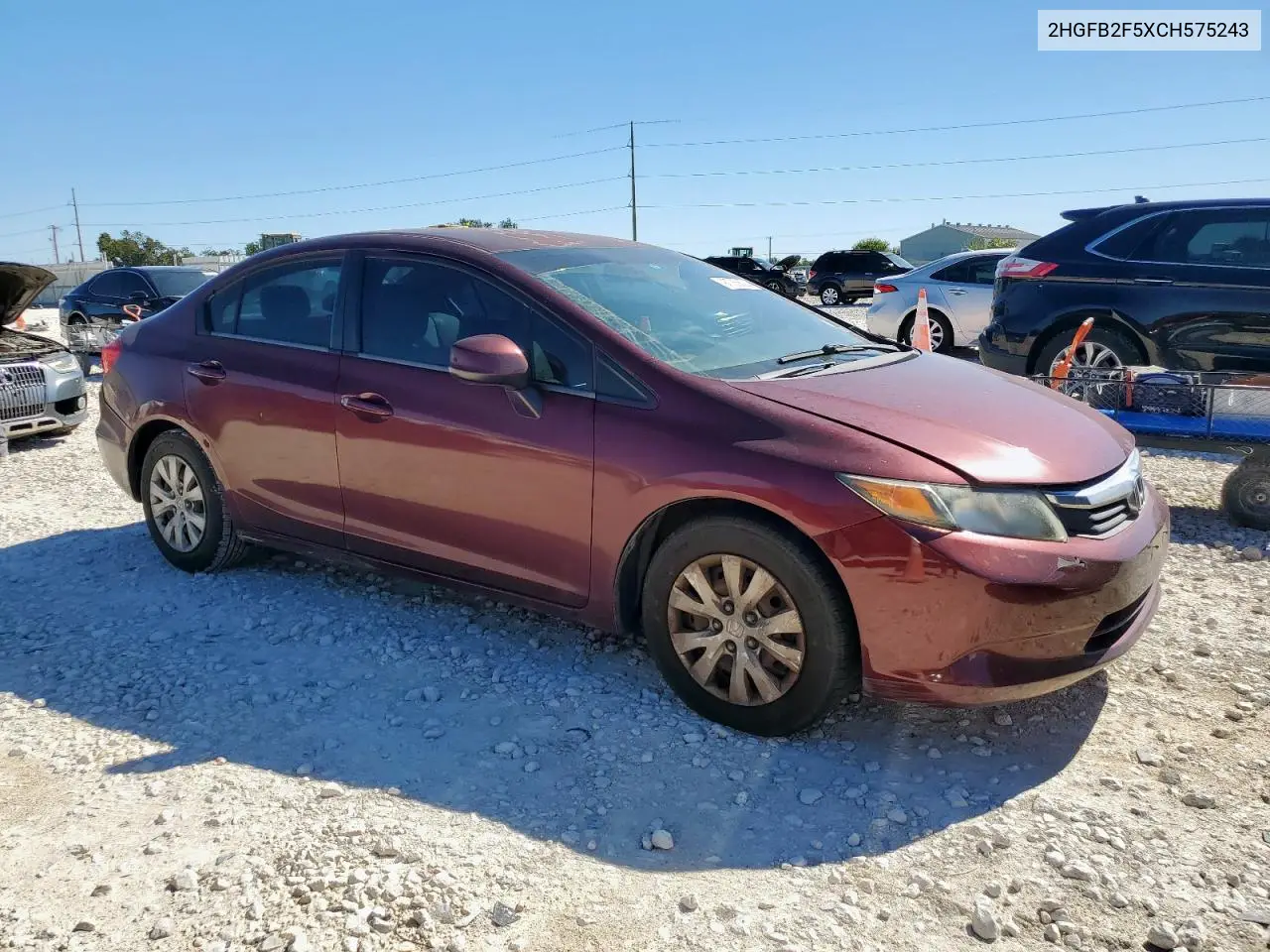 2HGFB2F5XCH575243 2012 Honda Civic Lx