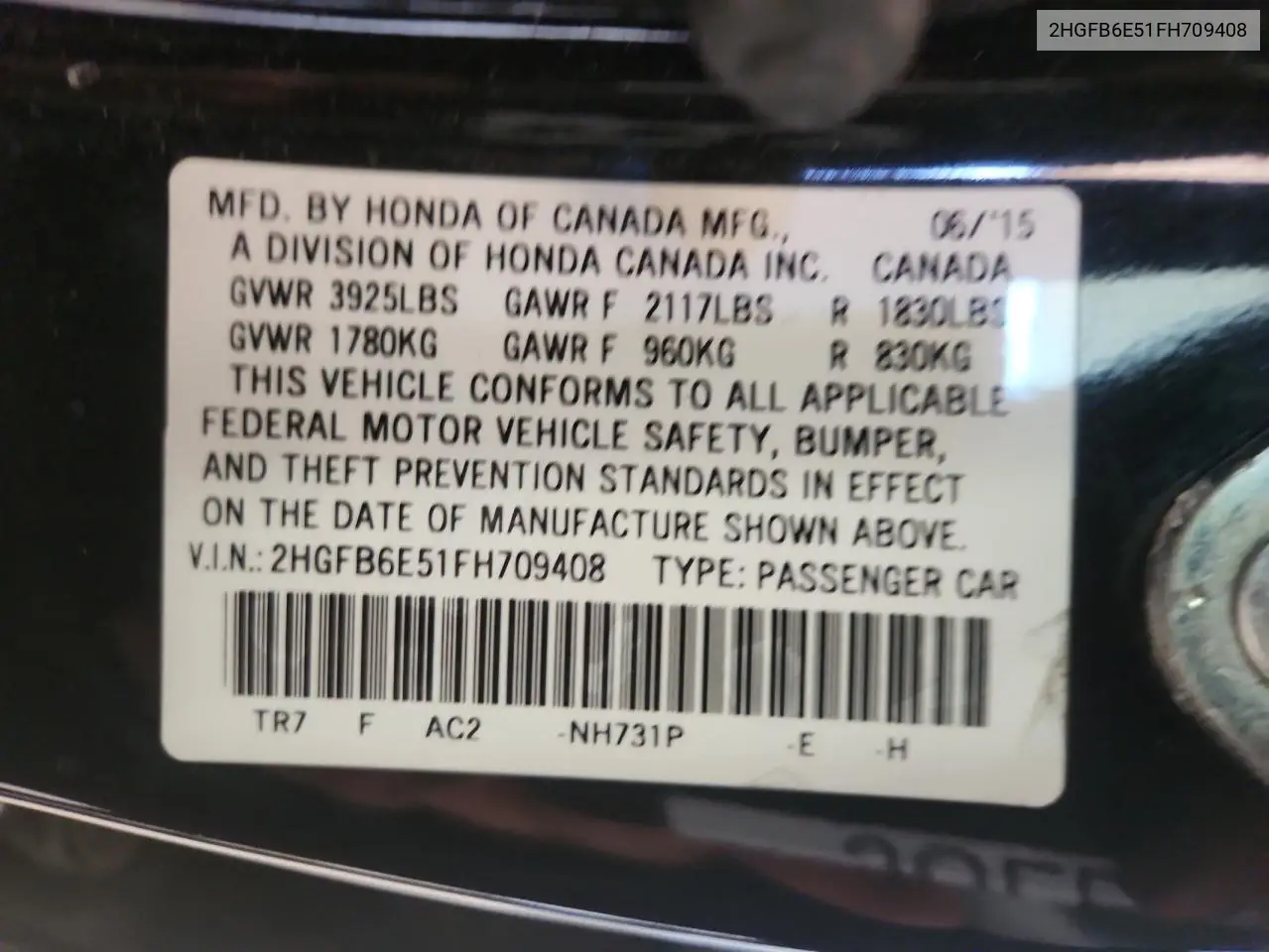 2HGFB6E51FH709408 2015 Honda Civic Si