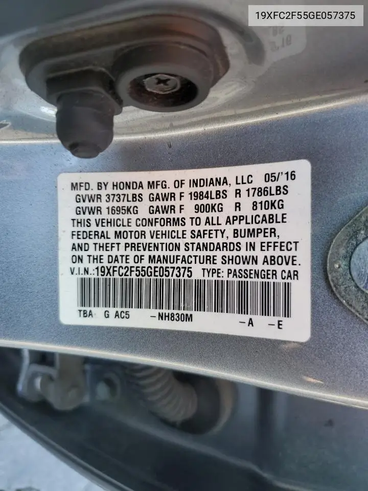 19XFC2F55GE057375 2016 Honda Civic Lx