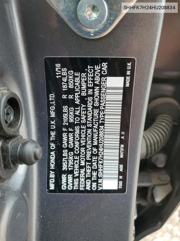 SHHFK7H24HU208834 2017 Honda Civic Lx