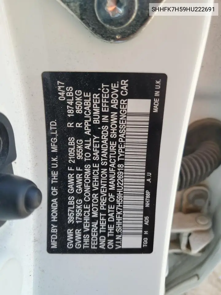 SHHFK7H59HU226918 2017 Honda Civic Ex