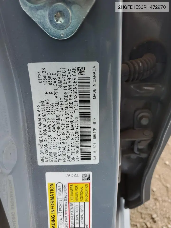 2HGFE1E53RH472970 2024 Honda Civic