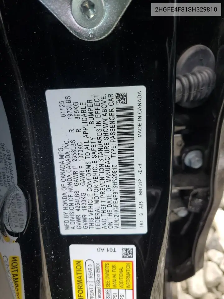 2HGFE4F81SH329810 2025 Honda Civic Sport
