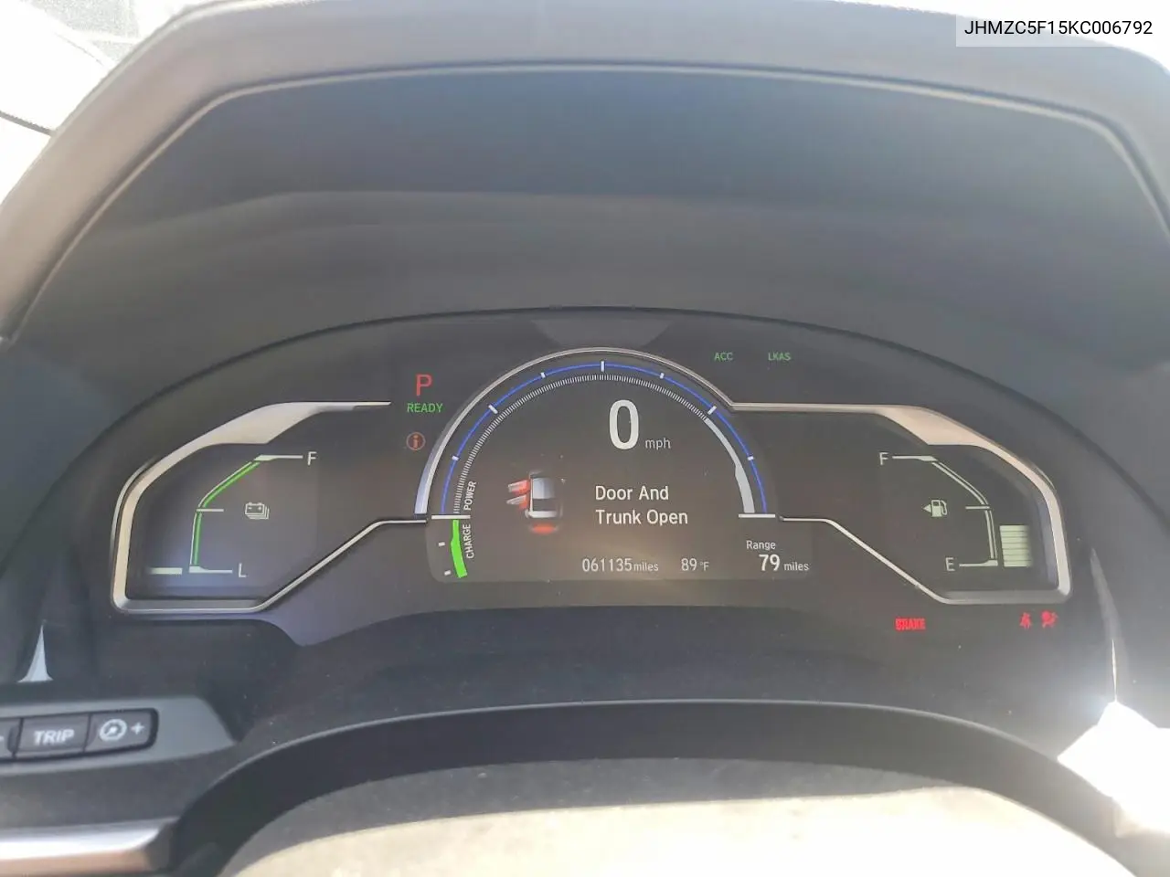 2019 Honda Clarity VIN: JHMZC5F15KC006792 Lot: 56522626