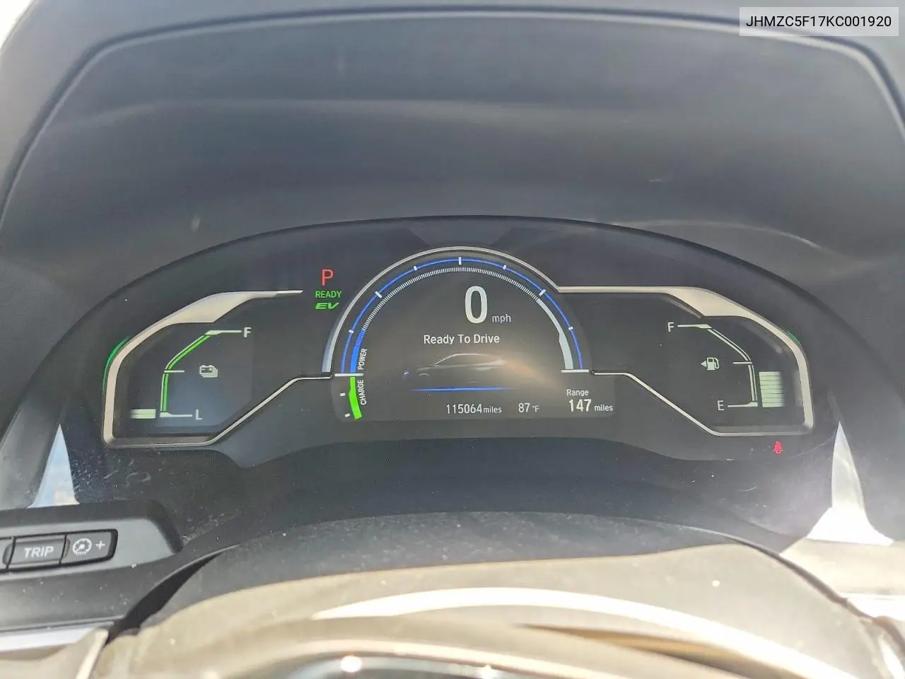 2019 Honda Clarity VIN: JHMZC5F17KC001920 Lot: 85613805