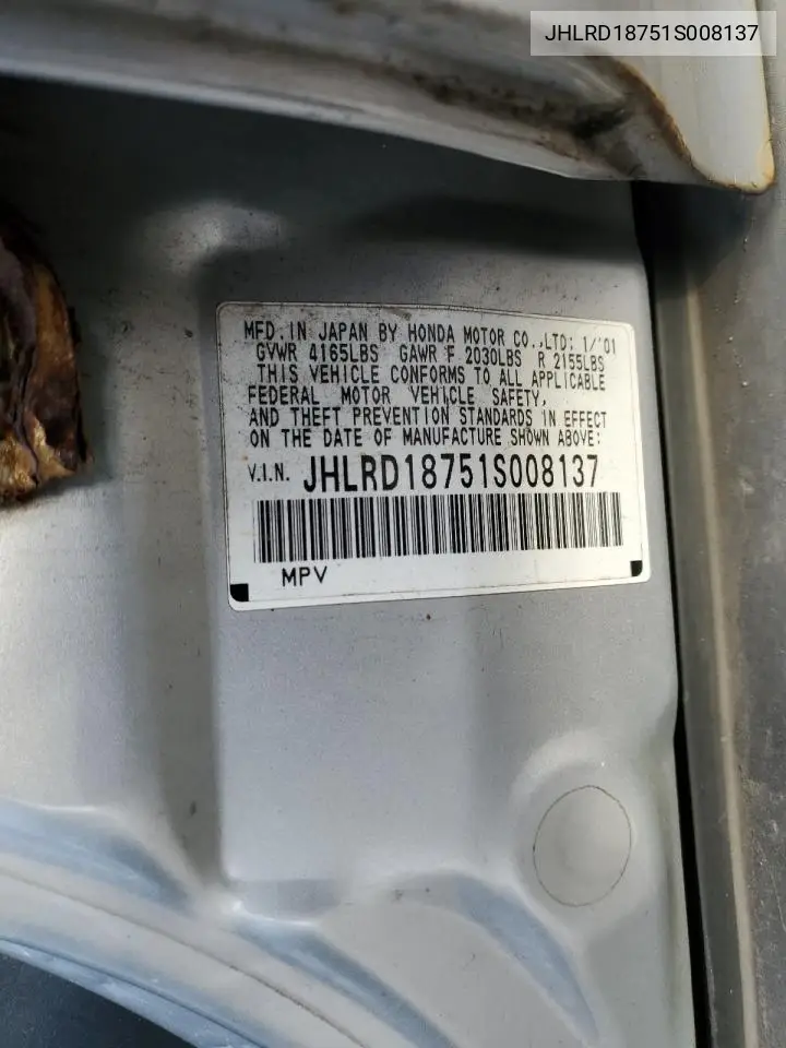 JHLRD18751S008137 2001 Honda Cr-V Se