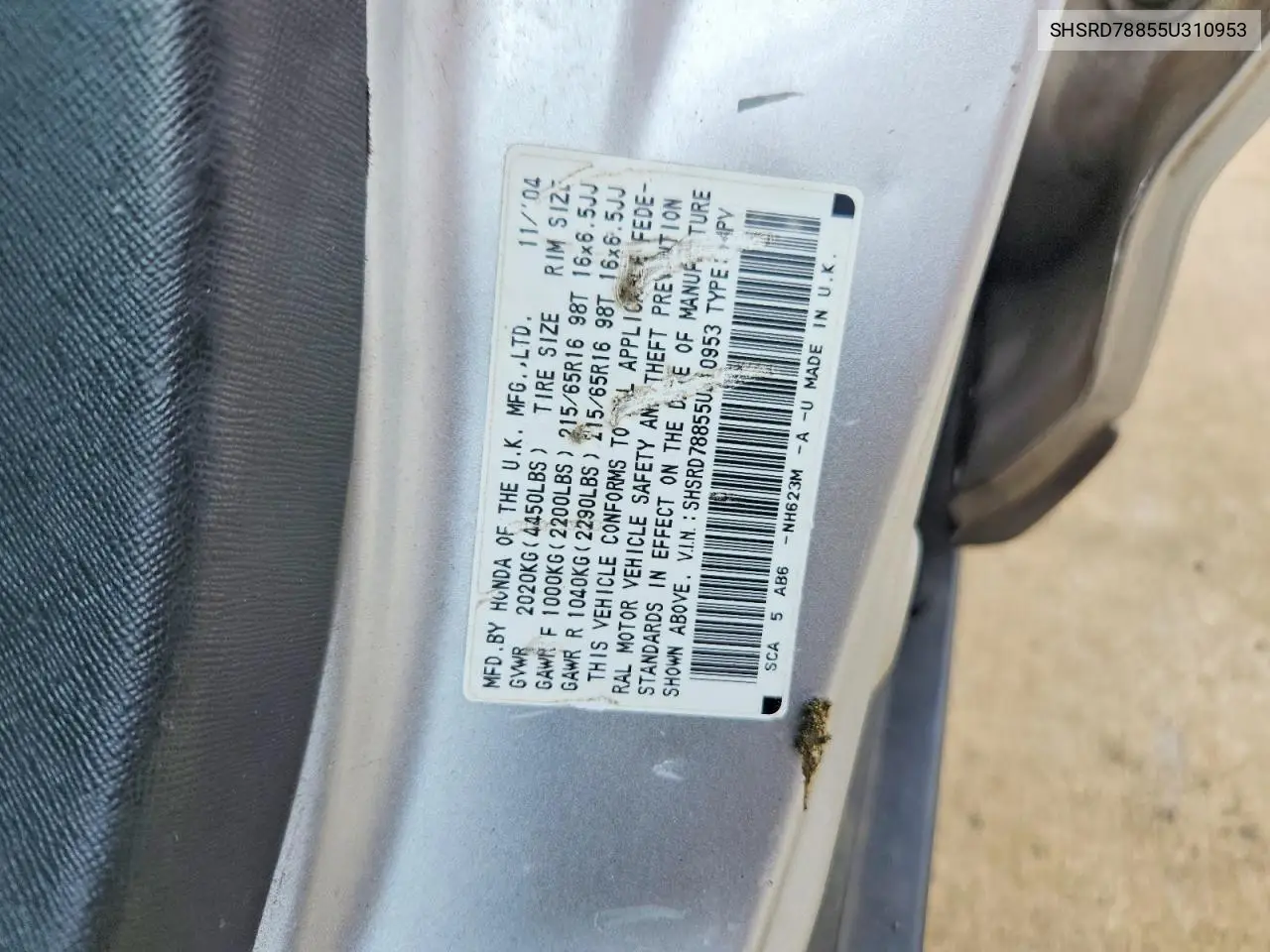SHSRD78855U310953 2005 Honda Cr-V Ex