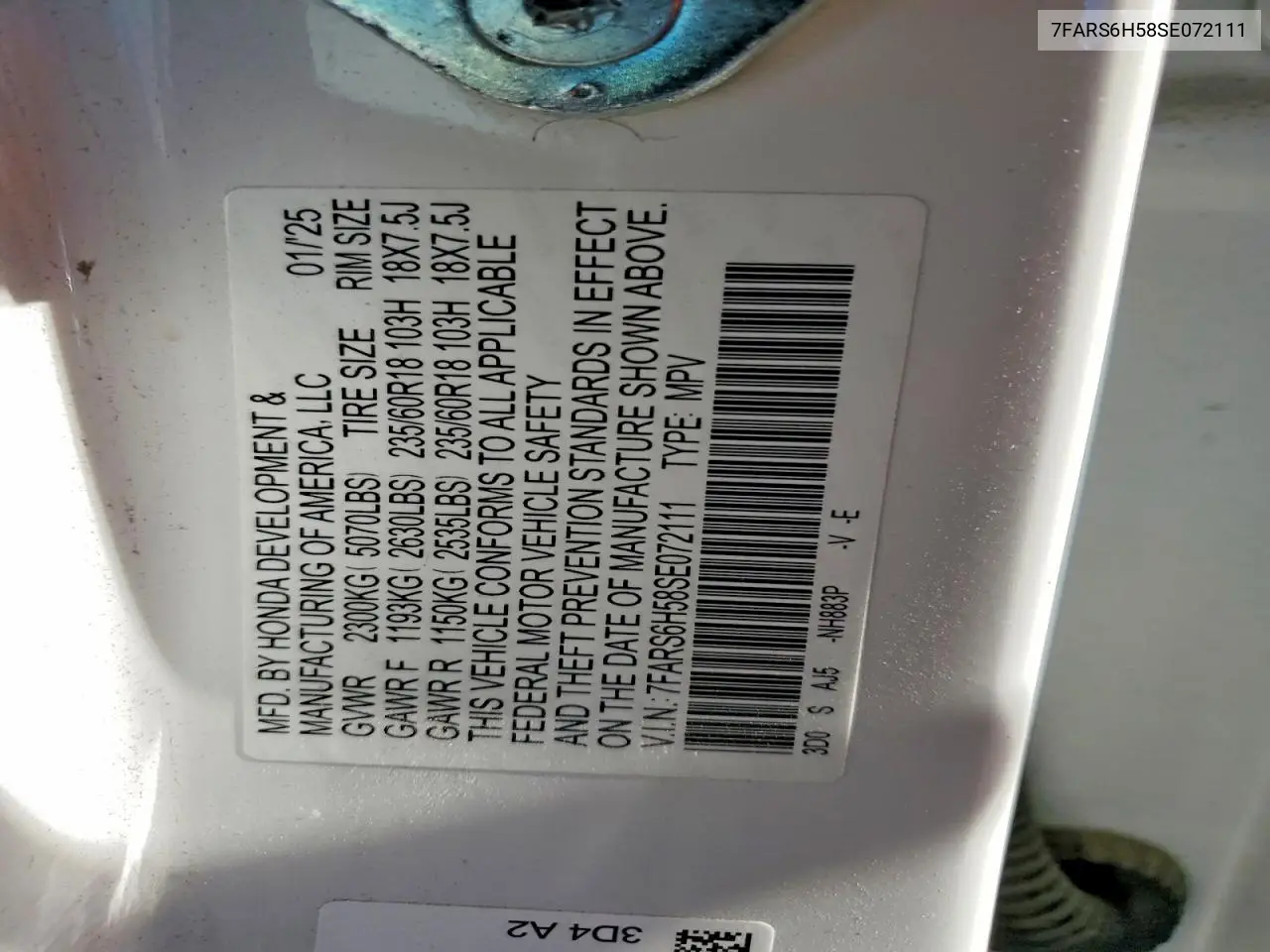 7FARS6H58SE072111 2025 Honda Cr-V Sport