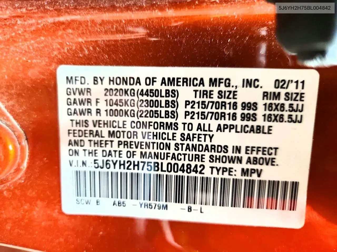 2011 Honda Element Ex VIN: 5J6YH2H75BL004842 Lot: 58483036