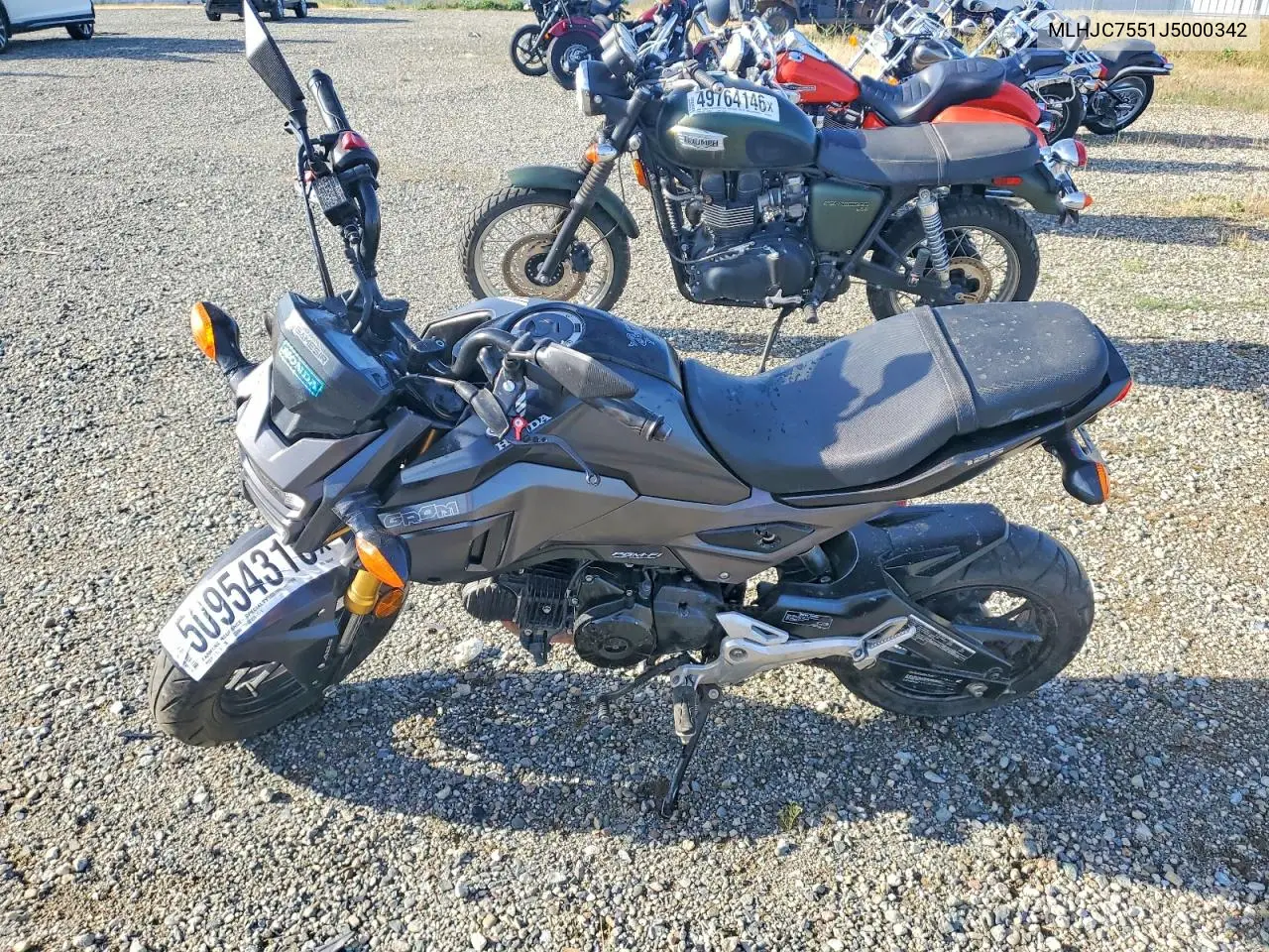 2018 Honda Grom 125 VIN: MLHJC7551J5000342 Lot: 50954316